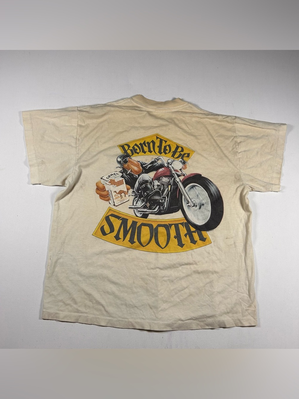 VTG 80s 90s Joe Camel Born To Be Smooth Motorcycle Pocket Shirt Mens XL RARE